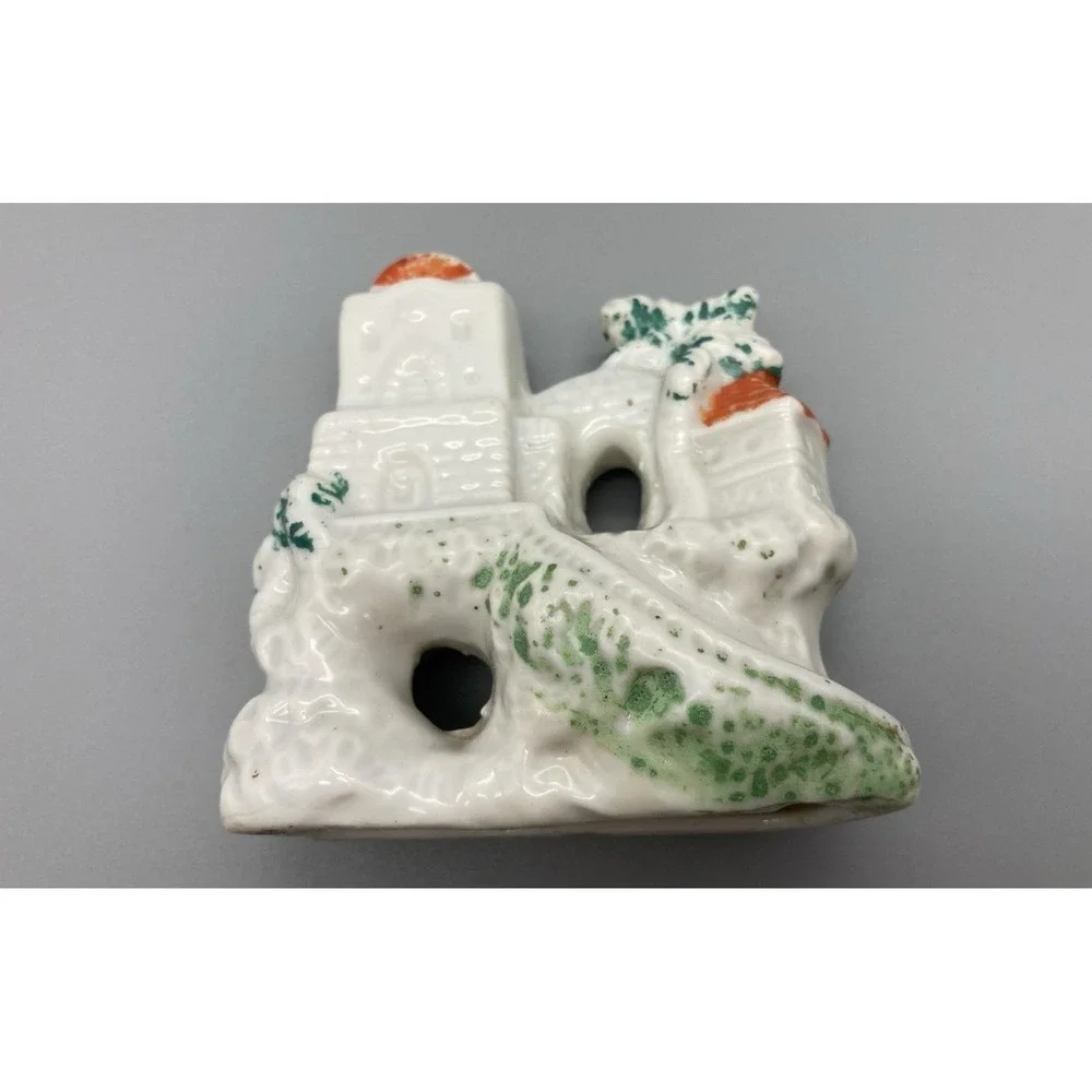 Vintage glazed ceramic porcelain aquarium decoration oriental castle Japan 1950s